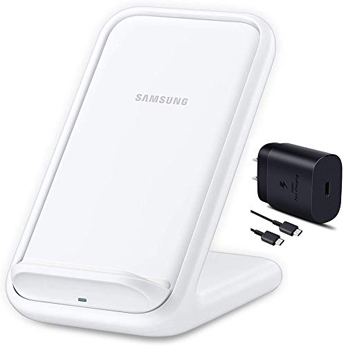 Soporte de carga rápida inalámbrica 2.0 de SAMSUNG con cargador de pared de 25 W compatible con Qi, modelo estadounidense (blanco)