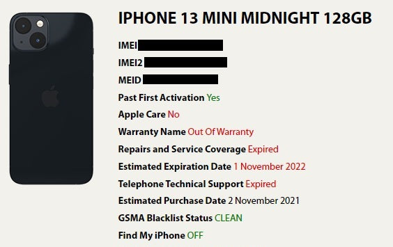 iPhone 13 Mini (128GB, 4GB) 5.4" 5G / 4G LTE Fully Unlocked (Midnight) FOR PARTS (For Parts Only / Not Working, Midnight)