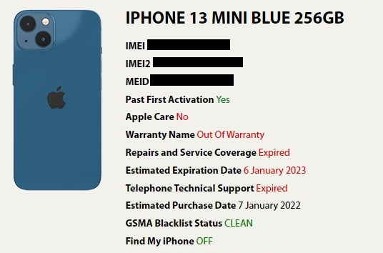 iPhone 13 Mini (256GB, 4GB) 5.4" 5G / 4G LTE GSM / CDMA Unlocked - FOR PARTS (For Parts Only / Not Working, Blue)