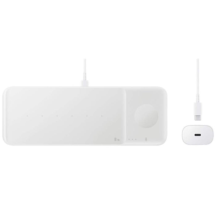 Cargador inalámbrico SAMSUNG Trio de 9 W con cubo de 25 W - Carga rápida inalámbrica Qi EP-P6300 (Excelente - Reacondicionado, Blanco)