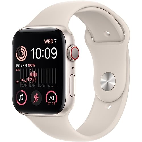 Apple Watch SE 2022 (44mm, Wi-Fi, GPS + LTE) 1.78" Fully Unlocked, Aluminum Case (Renewed | Pre-Loved, Starlight)