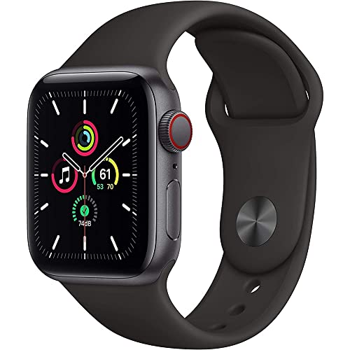 Apple Watch SE (44 mm, solo GPS) Caja de aluminio gris espacial de 1,78" con correa negra (Excelente - Reacondicionado, gris espacial)