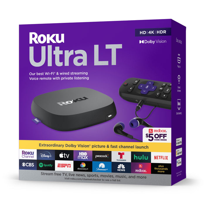 Reproductor de streaming Roku Ultra LT 2023 4K/HDR, control remoto por voz y auriculares (solo para piezas/no funciona, color negro)