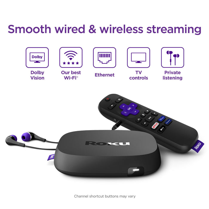 Reproductor de streaming Roku Ultra LT 2023 4K/HDR, control remoto por voz y auriculares (excelente, reacondicionado, negro)