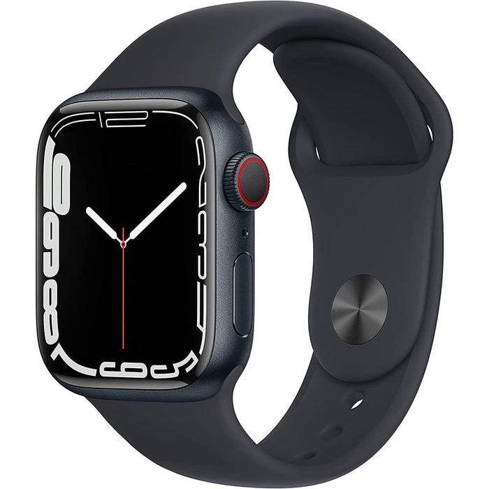 Apple Watch Series 7 (41 mm, GPS + Cellular) 1.69" completamente desbloqueado con caja de aluminio (en buenas condiciones, reacondicionado, medianoche)