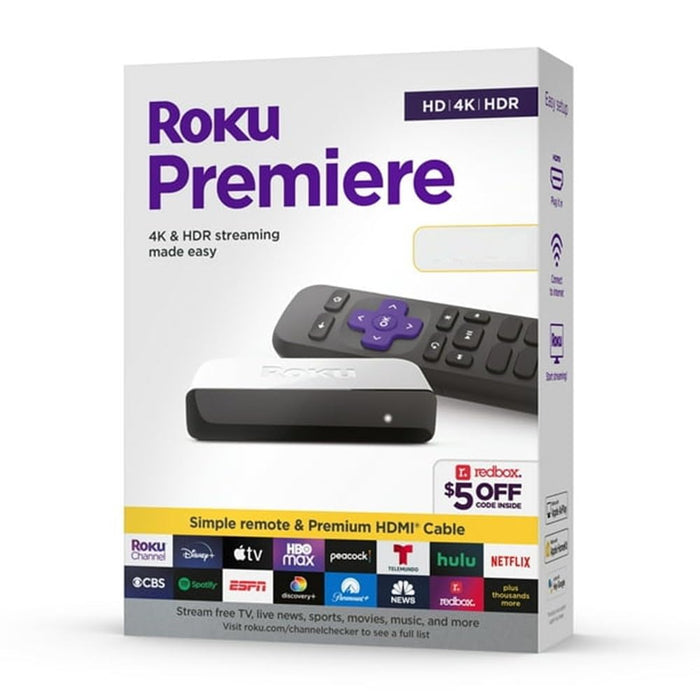 Reproductor multimedia de transmisión Roku Premiere HD/4K/HDR con control remoto y cable HDMI 3920R (negro)