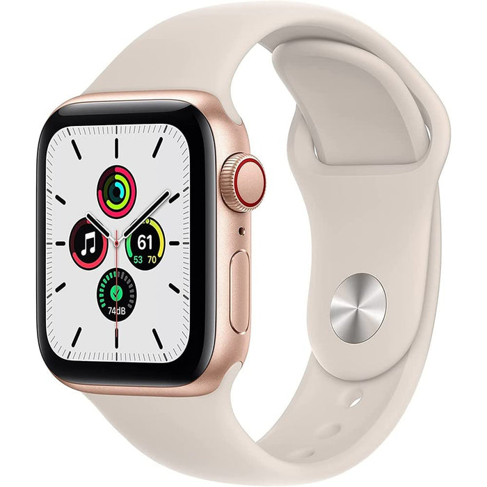 Apple Watch SE (40mm, Wi-Fi, GPS + 4G LTE) 1.57" Fully Unlocked w/ Aluminum Case (Good - Refurbished, Gold)