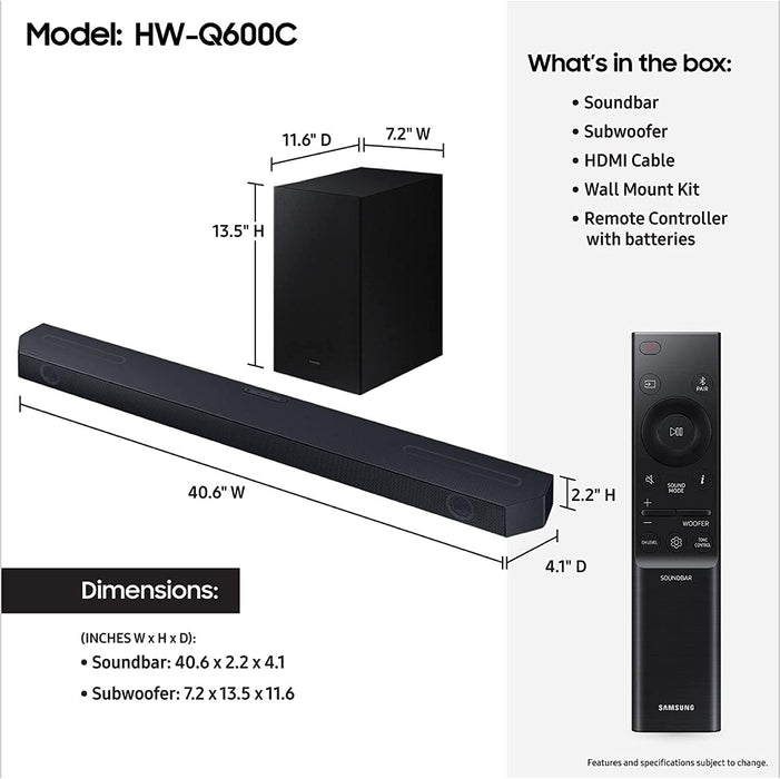 Samsung HW-Q60C Soundbar & Subwoofer 3.1ch Dolby Atmos HDMI eARC (Renewed | Like New, )
