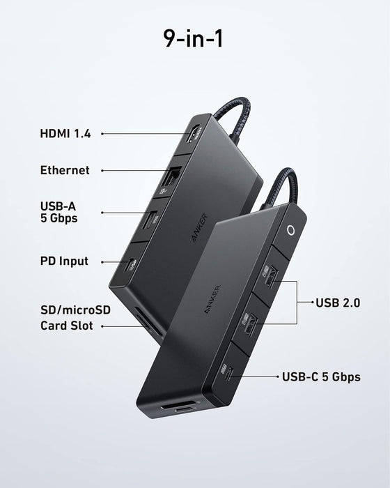 Anker 552 USB-C Hub (9-in-1), 85W PD, 4K HDMI, Ethernet, SD card, Mac/PC Ready (, )