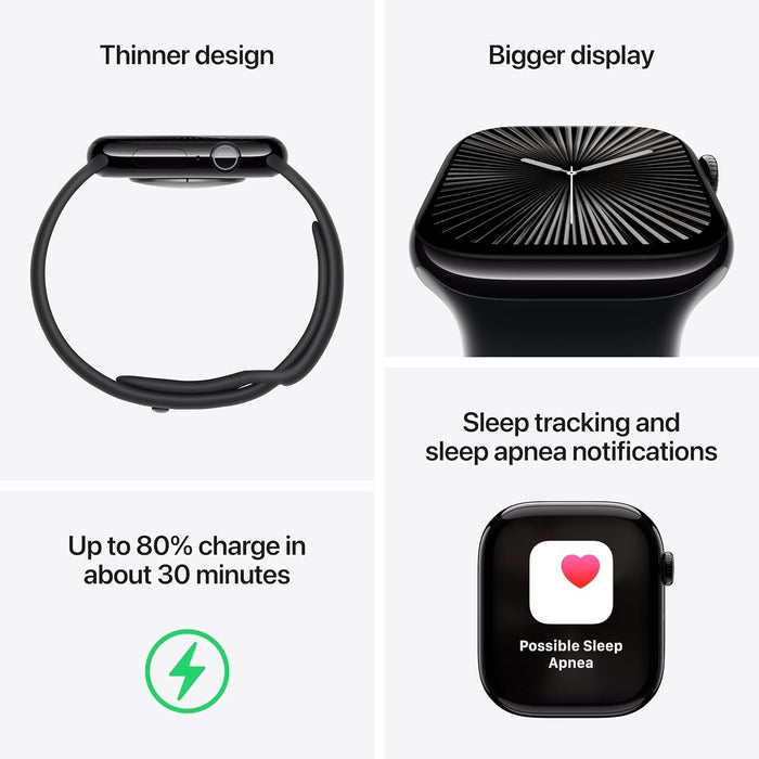 Apple Watch Series 10 (42mm, GPS+Cellular) 1.77" Fully Unlocked w/ Aluminum Case (Renewed | Pre-Loved, Jet Black Aluminum Case with Black Sport Band)