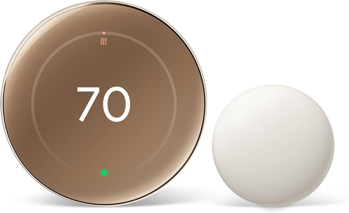 Google Nest Learning Thermostat | 4th Gen, 2024 | w/ Temperature Sensor | Gold (Renewed | Like New, Polished Silver)