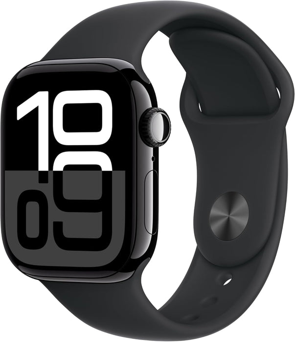 Apple Watch Series 10 (42mm, GPS+Cellular) 1.77" Fully Unlocked w/ Aluminum Case (Renewed | Pre-Loved, Jet Black Aluminum Case with Black Sport Band)