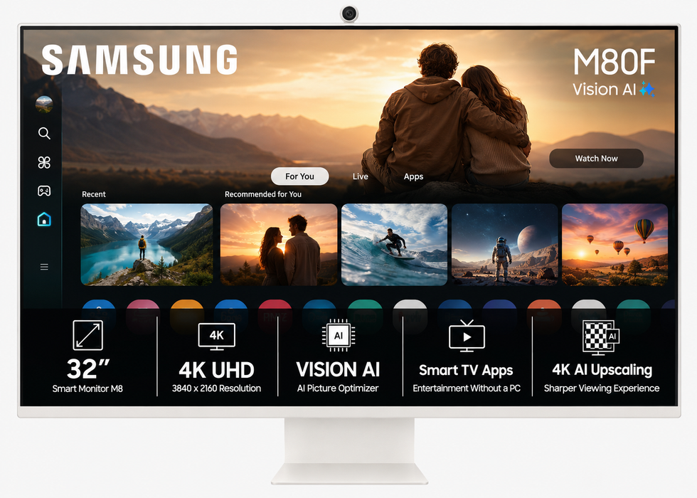Samsung M8 M80F 32" 4K UHD Vision AI Smart Monitor USB-C Power, Camera, White (White)