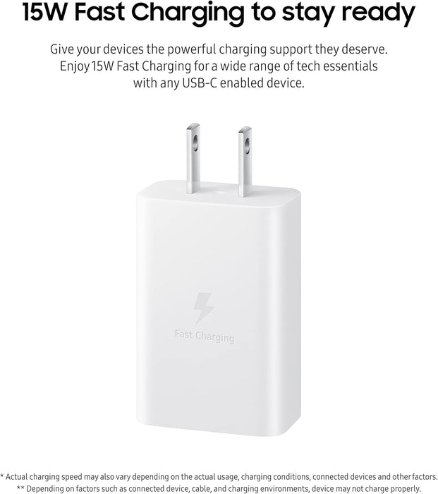 Samsung 15W Wall Fast Charger Type C Only, White (Retail Box) (, )