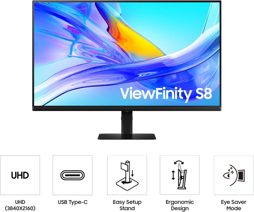 Samsung ViewFinity S8 32" 4K UHD IPS USB-C KVM HDR10 Ergonomic Monitor (Black)