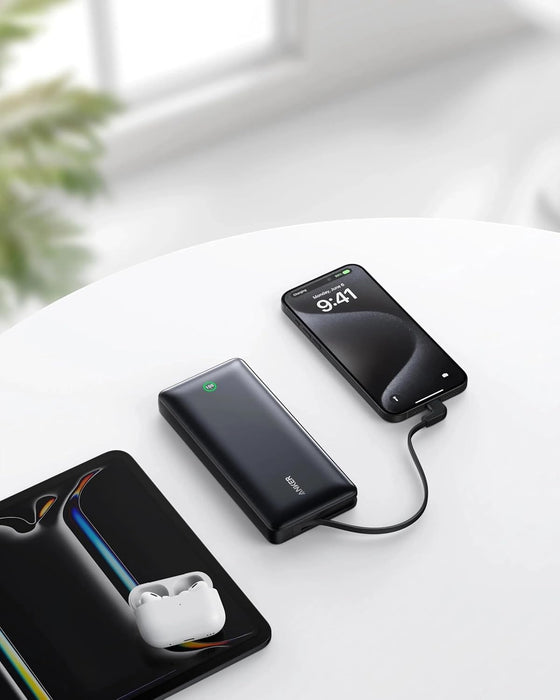 Anker Nano 20K Power Bank Compact 30W Fast Charger w/ Built-In USB-C, Display (Renewed) (Renewed | Smart Saver, Black)