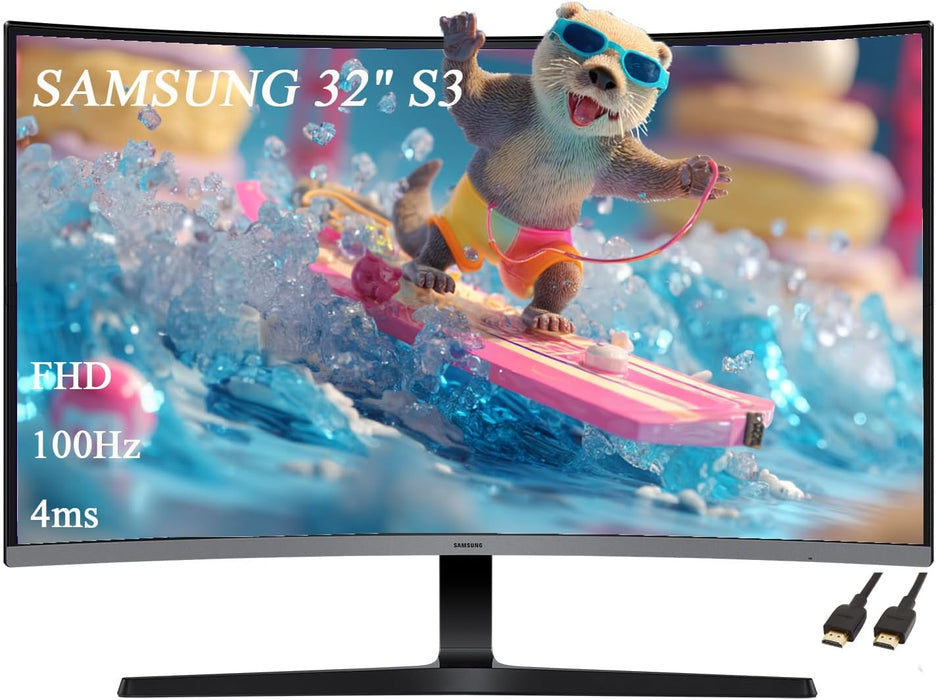 Samsung S3 S39GD 32" 1800R Curved FHD 100Hz Monitor with Speakers, HDMI (Renewed | Like New, Black)