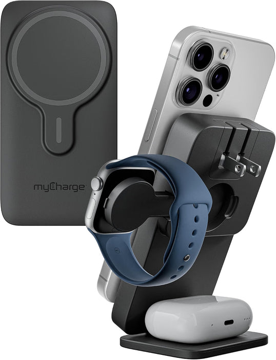 myCharge EcoHub 3-in-1 6000mAh 15W Qi2 Charger for iPhone Apple Watch AirPods (Black)