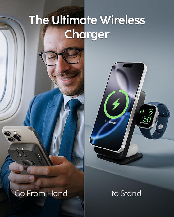 myCharge EcoHub 3-in-1 6000mAh 15W Qi2 Charger for iPhone Apple Watch AirPods (Black)