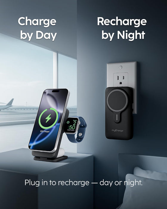 myCharge EcoHub 3-in-1 6000mAh 15W Qi2 Charger for iPhone Apple Watch AirPods (Black)