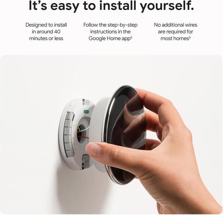Google Nest Learning Thermostat | 4th Gen, 2024 | w/ Temperature Sensor Obsidian (Polished Silver)