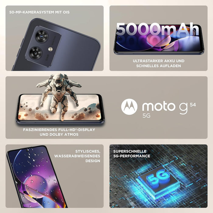 Moto G54 5G (256GB, 8GB) 6.5" Dual SIM GSM Unlocked Global 5G / 4G LTE XT2343-2 (Renewed | Pre-Loved, Midnight Blue)