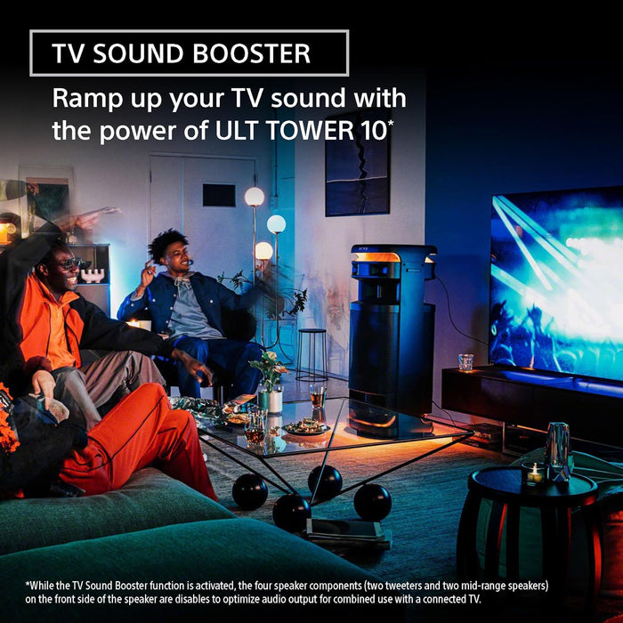 Sony ULT Tower 10 Bluetooth Karaoke Party Speaker w/ Mic 360 Sound Lights (Open Box, Black)