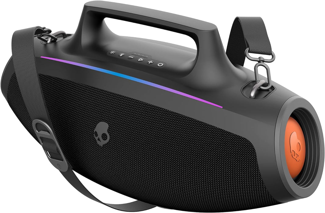 Altavoz Bluetooth Boombox resistente al agua Skullcandy Barrel, luces LED, 12 horas de duración (excelente, reacondicionado, negro)