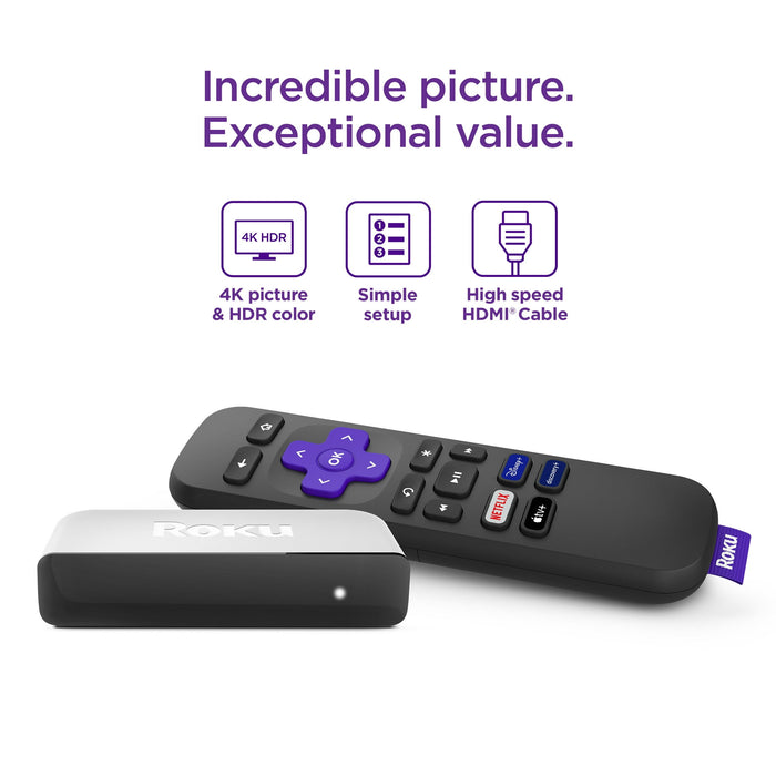 Reproductor multimedia de transmisión Roku Premiere HD/4K/HDR con control remoto y cable HDMI 3920R (negro)