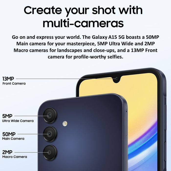 Samsung Galaxy A15 5G (128GB, 4GB) 6.5" Fully Unlocked, Global 5G / 4G LTE A156U (Renewed | Pre-Loved, Blue Black)