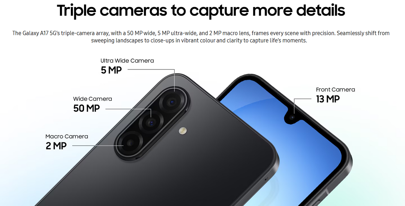 Samsung Galaxy A17 5G (256GB, 8GB) 6.7" Factory Unlocked GSM 5G/4G LTE A176B/DS (Renewed) (Renewed | Like New, Black)