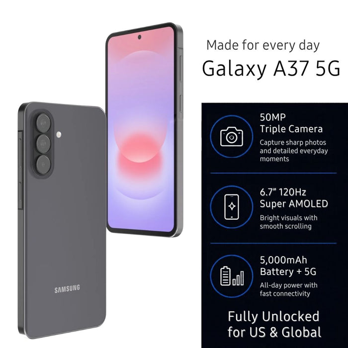 Samsung Galaxy A37 5G | 128GB, 6GB | 6.7" 120HZ Android 16 Fully Unlocked A376U (Renewed | Like New, Awesome Black)