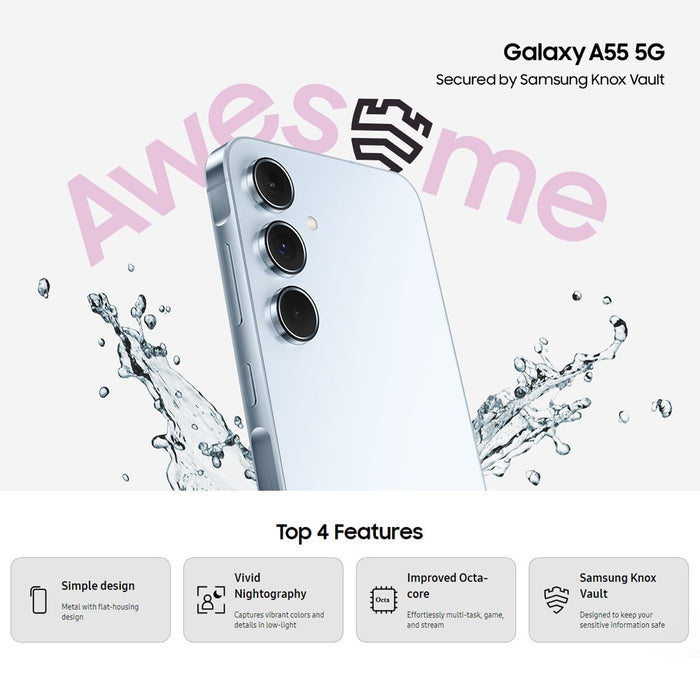 Samsung Galaxy A55 5G (256GB, 8GB) 6.6" GSM Unlocked, Global 5G/4G LTE A556E/DS
