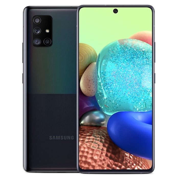 SAMSUNG Galaxy A71 5G (128 GB, 6 GB) 6.7" AMOLED+, Snapdragon 765G, Batería 4500mAh, Global 5G Volte GSM AT&amp;T Desbloqueado (T-Mobile, Metro, Straight Talk) A716U (Prism Cube Black) (Renovado) (Excelente - Reacondicionado, )