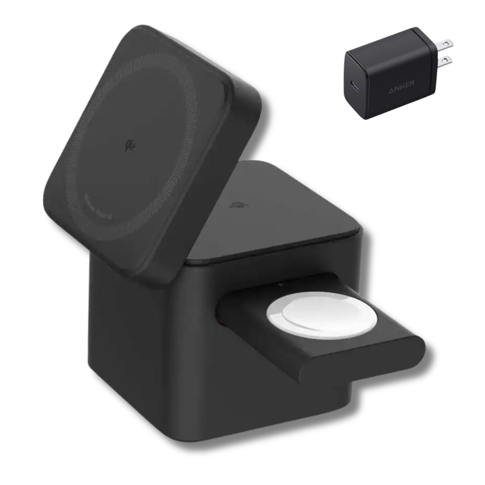 Anker MagGo Charger Stand 3-in-1 Qi2 Cube , 15W Foldable w/ 40W Cube USA (Renewed) (Renewed | Like New, Black)