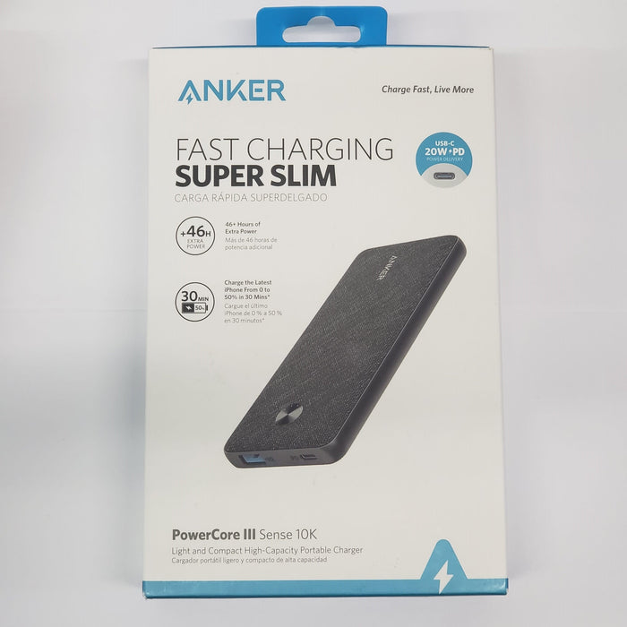 Anker PowerCore III Sense 10K, 10000mAh Portable Charger USB-C Power Delivery (Black)