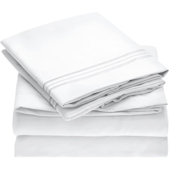 Mellanni King Size 1800 Thread Count 4 Piece Bed Sheets & Pillowcase Set (White) (White)