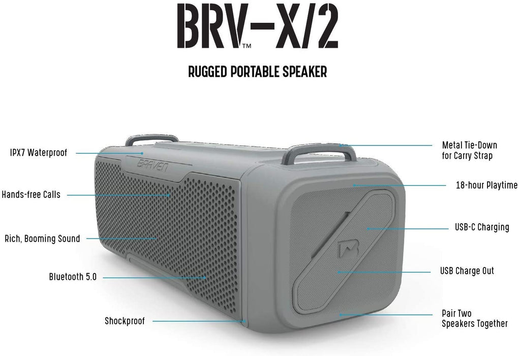 Altavoz inalámbrico Braven BRV X/2 (It Floats), 20 W, Bluetooth, IPX7, resistente al agua, 18 horas