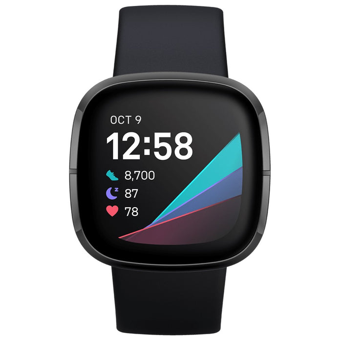 Reloj inteligente Fitbit Sense para la salud y el fitness con ECG, sensor de estrés, frecuencia cardíaca y SpO2 (excelente, reacondicionado, carbono/grafito)