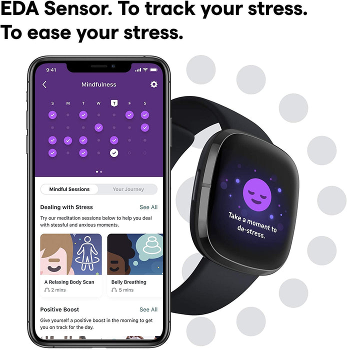 Reloj inteligente Fitbit Sense para la salud y el fitness con ECG, sensor de estrés, frecuencia cardíaca y SpO2 (excelente, reacondicionado, carbono/grafito)