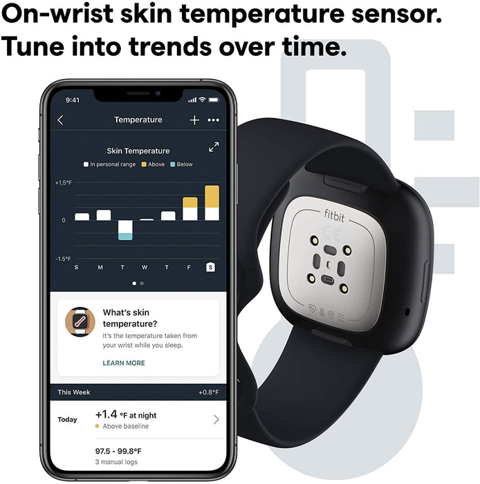 Reloj inteligente Fitbit Sense para la salud y el fitness con ECG, sensor de estrés, frecuencia cardíaca y SpO2 (en buenas condiciones, reacondicionado, color carbono/grafito)