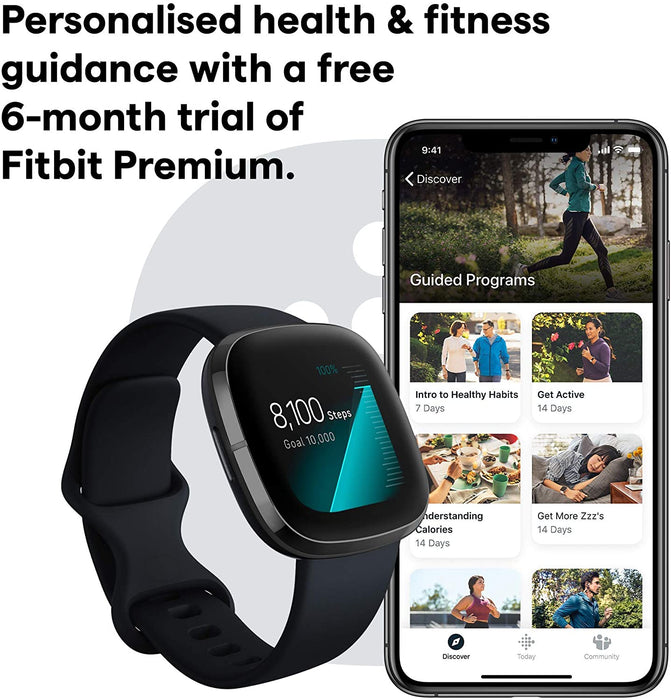 Fitbit Sense Health & Fitness Smartwatch W/ ECG, Stress Sensor, Heart Rate, SpO2 (Good - Refurbished, Carbon/Graphite)