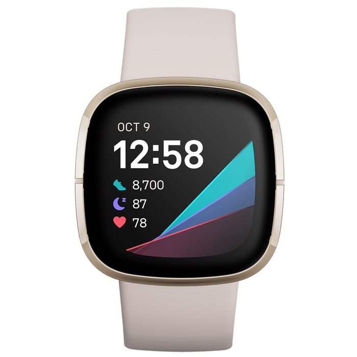 Reloj inteligente Fitbit Sense para la salud y el fitness con ECG, sensor de estrés, frecuencia cardíaca y SpO2 (excelente, reacondicionado, blanco y dorado)