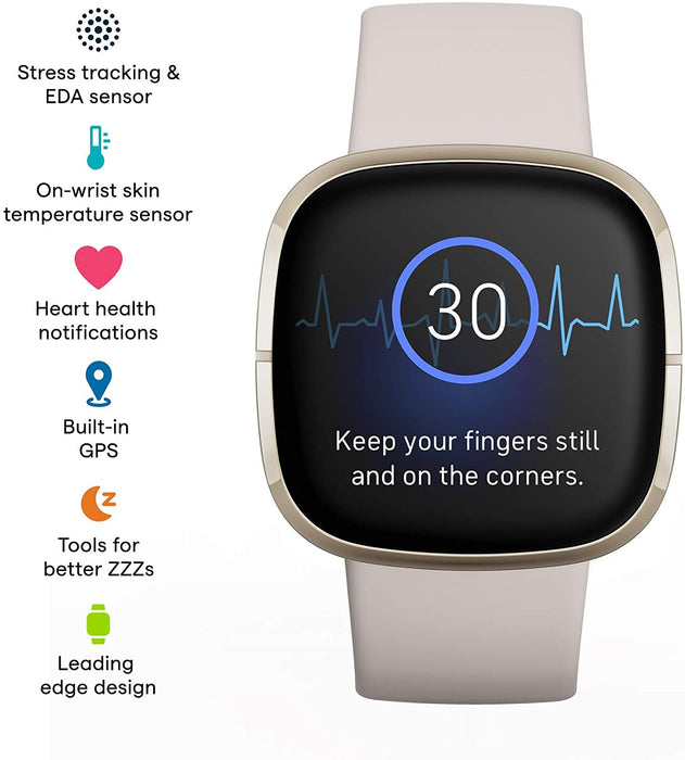 Fitbit Sense Health & Fitness Smartwatch W/ ECG, Stress Sensor, Heart Rate, SpO2