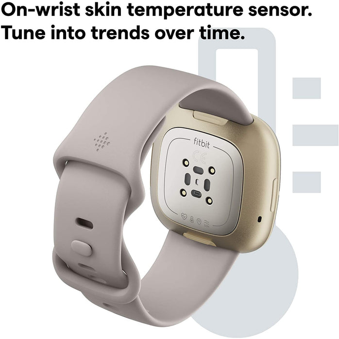 Reloj inteligente Fitbit Sense para la salud y el fitness con ECG, sensor de estrés, frecuencia cardíaca y SpO2 (excelente, reacondicionado, blanco y dorado)