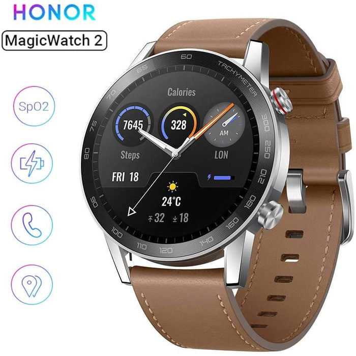 Reloj inteligente Honor MagicWatch2 de 46 mm y 1,39", con monitorización de frecuencia cardíaca y SpO2 MNS-B19 (excelente, reacondicionado, marrón lino)