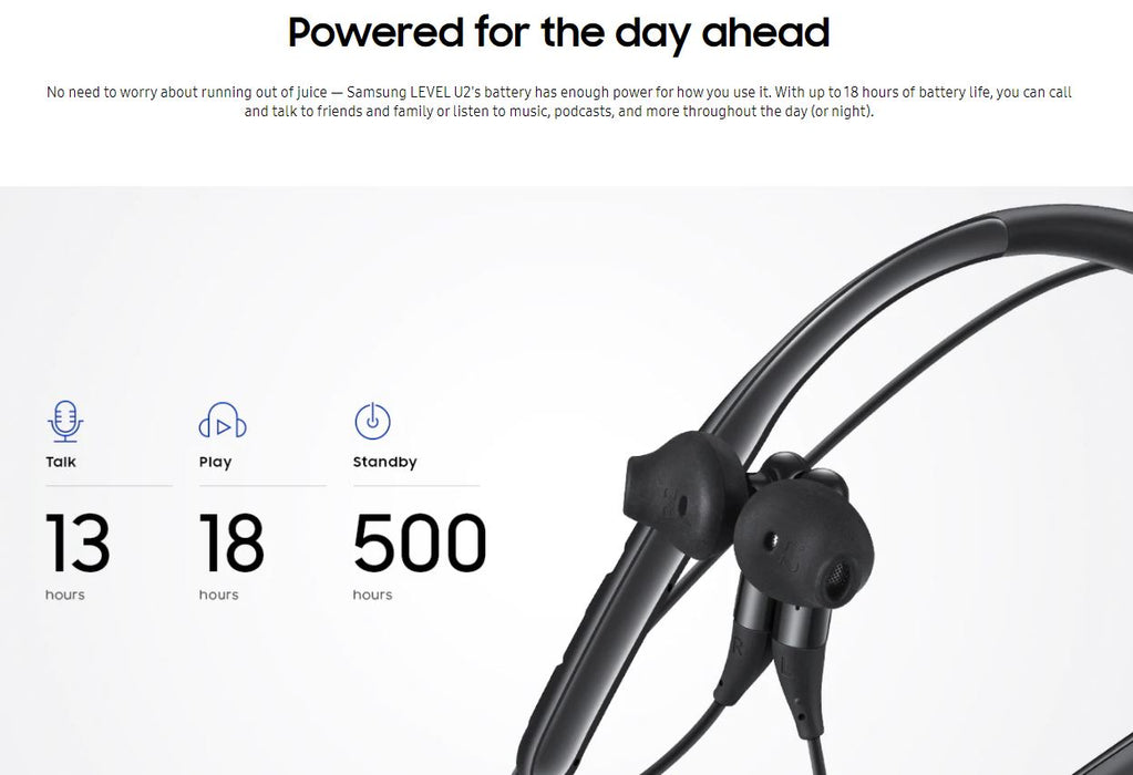 Auriculares inalámbricos con banda para el cuello SAMSUNG Level U2 EO-B3300 (compatibles con iOS y Android) (Excelente, reacondicionados, color negro)