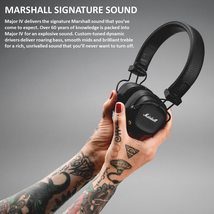 Auriculares inalámbricos Bluetooth Marshall Major IV supraurales con garantía de EE. UU. (Excelentes, reacondicionados, color negro)