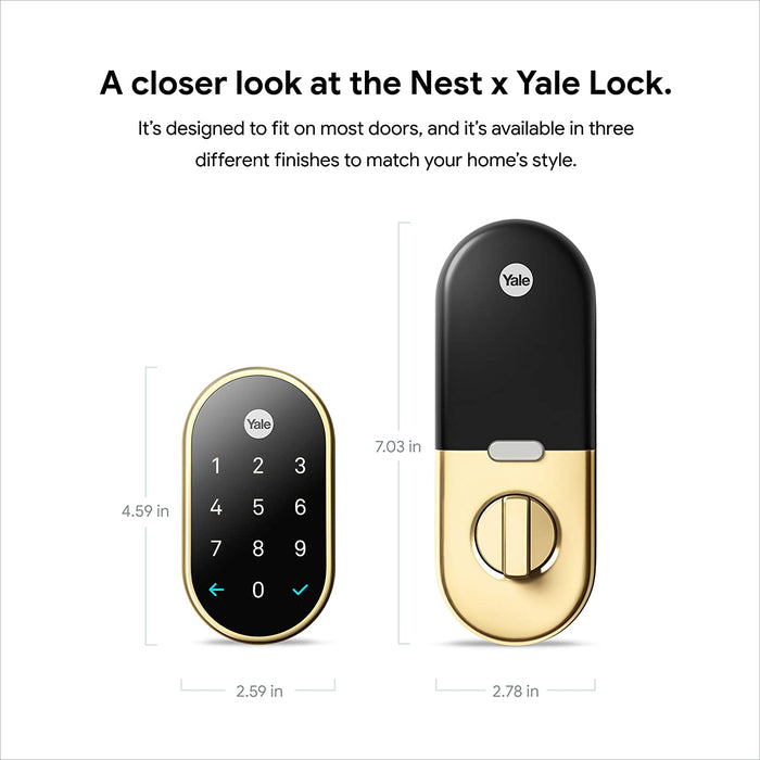 Cerradura Google Nest x Yale con asistente inteligente Nest Connect controlado (latón) (Excelente, reacondicionada)