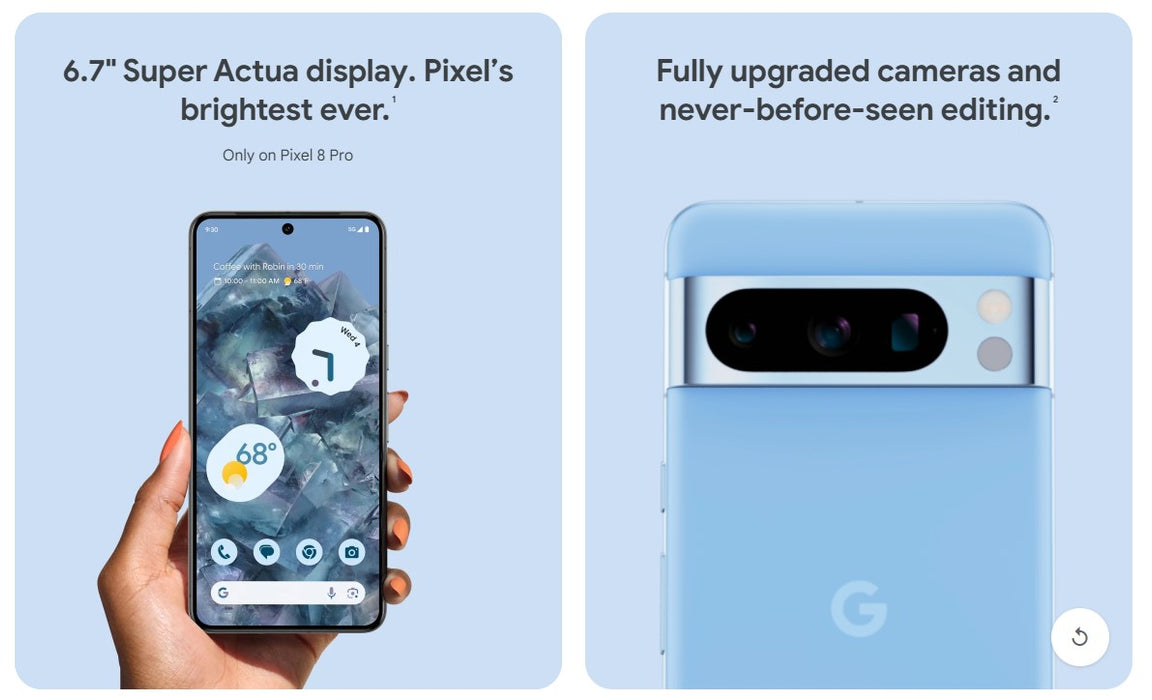 Google Pixel 8 Pro 5G (256GB, 12GB) 6.7" Fully Unlocked (GSM + Verizon) G1MNW (Excellent - Refurbished, Obsidian)